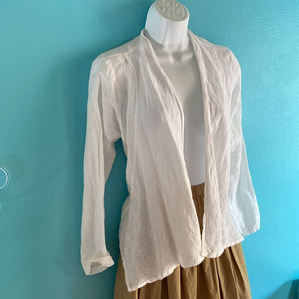 White Linen Jacket Bellaumbra Size S Cropped Cardigan Blouse Top